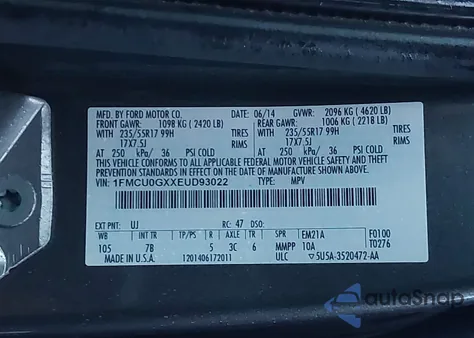 2014 Ford Escape Se z USA, uszkodzony, nr VIN 1FMCU0GXXEUD93022